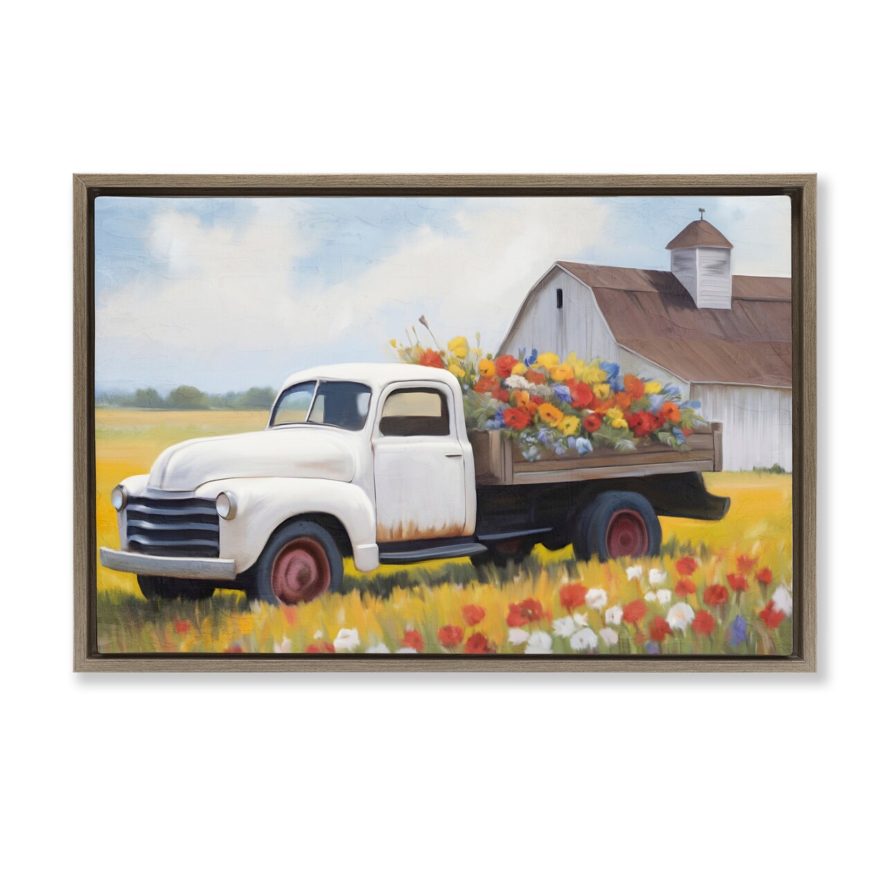Stupell Industries Floral Truck Delivery Framed Floater Canvas Wall Art Design by Kim Allen
